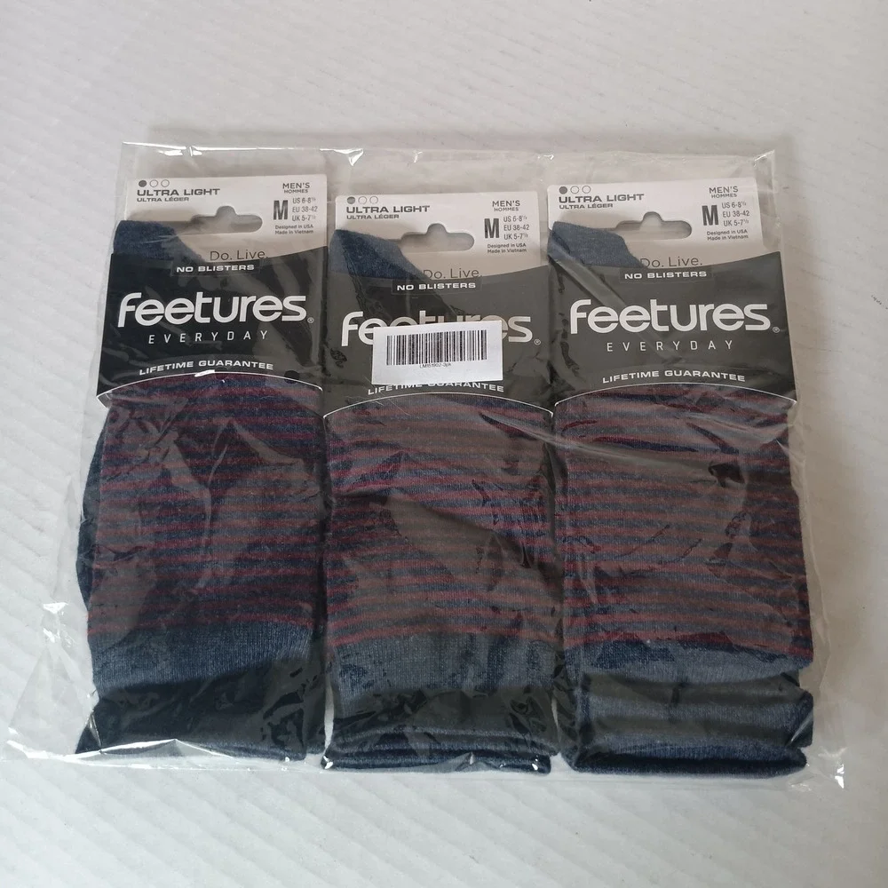 Feetures Everyday Socks Mens M Blue Uptown Ultra Light Crew 3 Pack LM151902